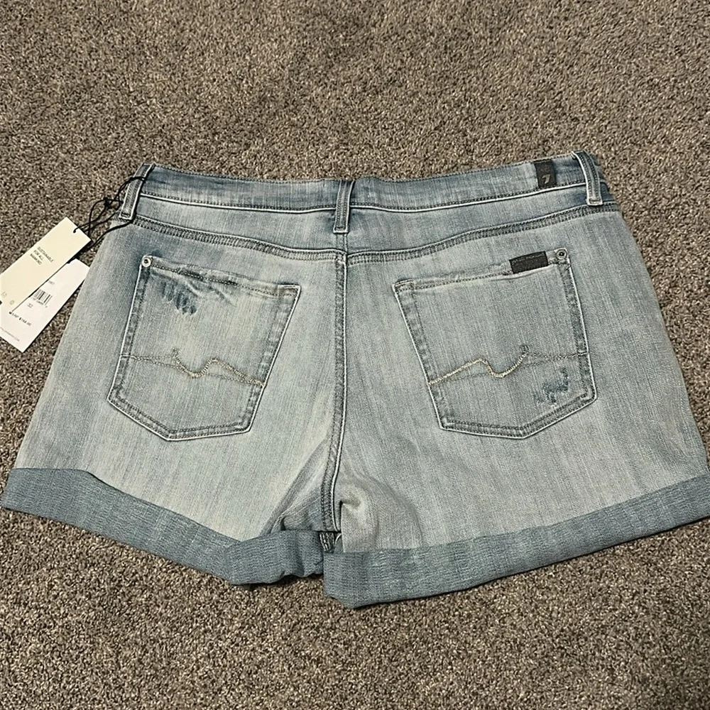 NWT 7 For All Mankind Cuffed Mid Roll Shorts 32 Broken Twill Coco Prive 7FAM - Picture 6 of 11